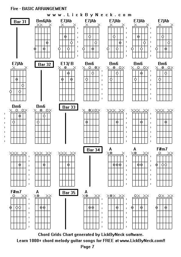 Chord Grids Chart of chord melody fingerstyle guitar song-Fire - BASIC ARRANGEMENT,generated by LickByNeck software.